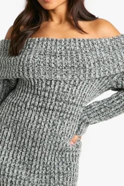 Jumper Dresses|Jumper Dresses*boohoo Petite Marl Boucle Knit Bardot Jumper Dress black