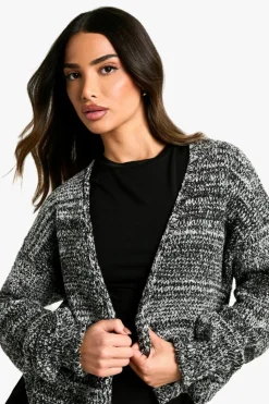 Cardigans*boohoo Petite Marl Boucle Knitted Cardigan black