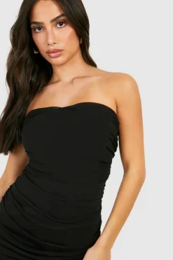 Bodycon Dresses*boohoo Petite Mesh Bandeau Ruched Maxi Dress black