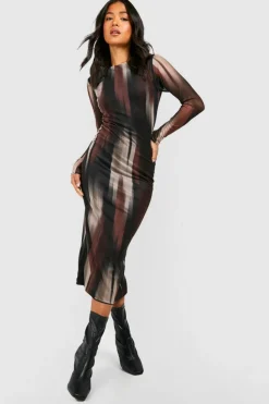 Bodycon Dresses|Long Sleeve Dresses*boohoo Petite Mesh Long Sleeve Midaxi Dress multi