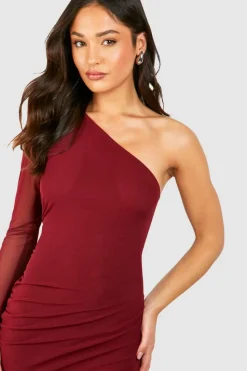 Midi Dresses*boohoo Petite Mesh One Shoulder Midi Dress berry