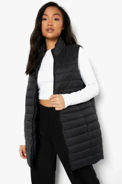 Up To 80% Off Winter Warmers|Long Coats*boohoo Petite Midi Funnel Neck Gilet black