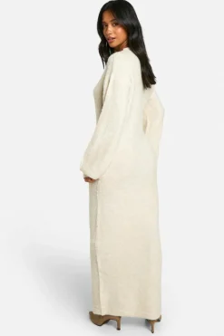 Jumper Dresses|Jumper Dresses*boohoo Petite Off The Shoulder Borg Knitted Maxi Dress cream