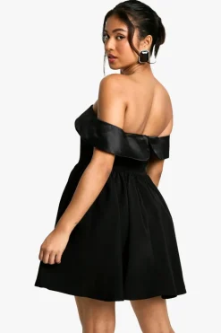 Skater Dresses*boohoo Petite Off The Shoulder Skater Mini Dress black