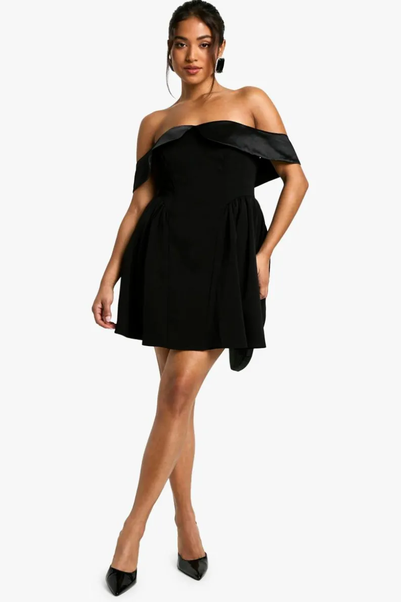 Skater Dresses*boohoo Petite Off The Shoulder Skater Mini Dress black