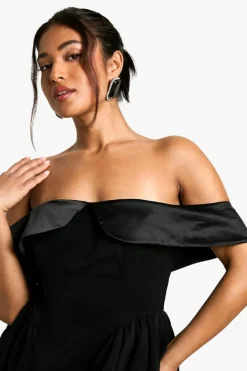 Skater Dresses*boohoo Petite Off The Shoulder Skater Mini Dress black