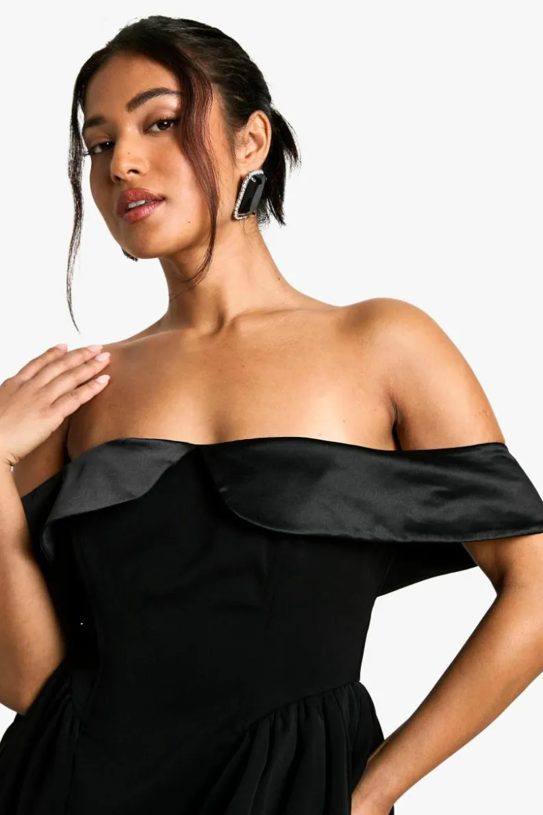 Skater Dresses*boohoo Petite Off The Shoulder Skater Mini Dress black