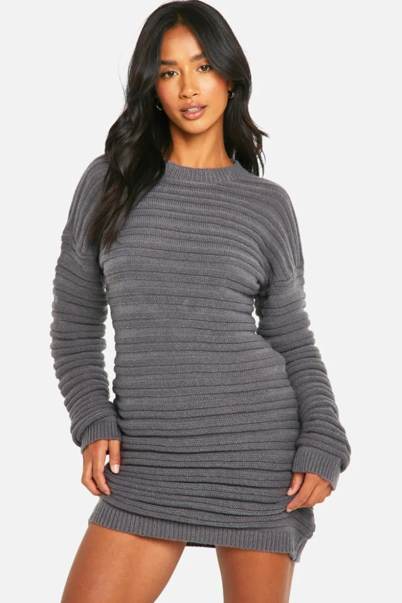 Jumper Dresses|Jumper Dresses*boohoo Petite Open Back Knitted Jumper Dress charcoal