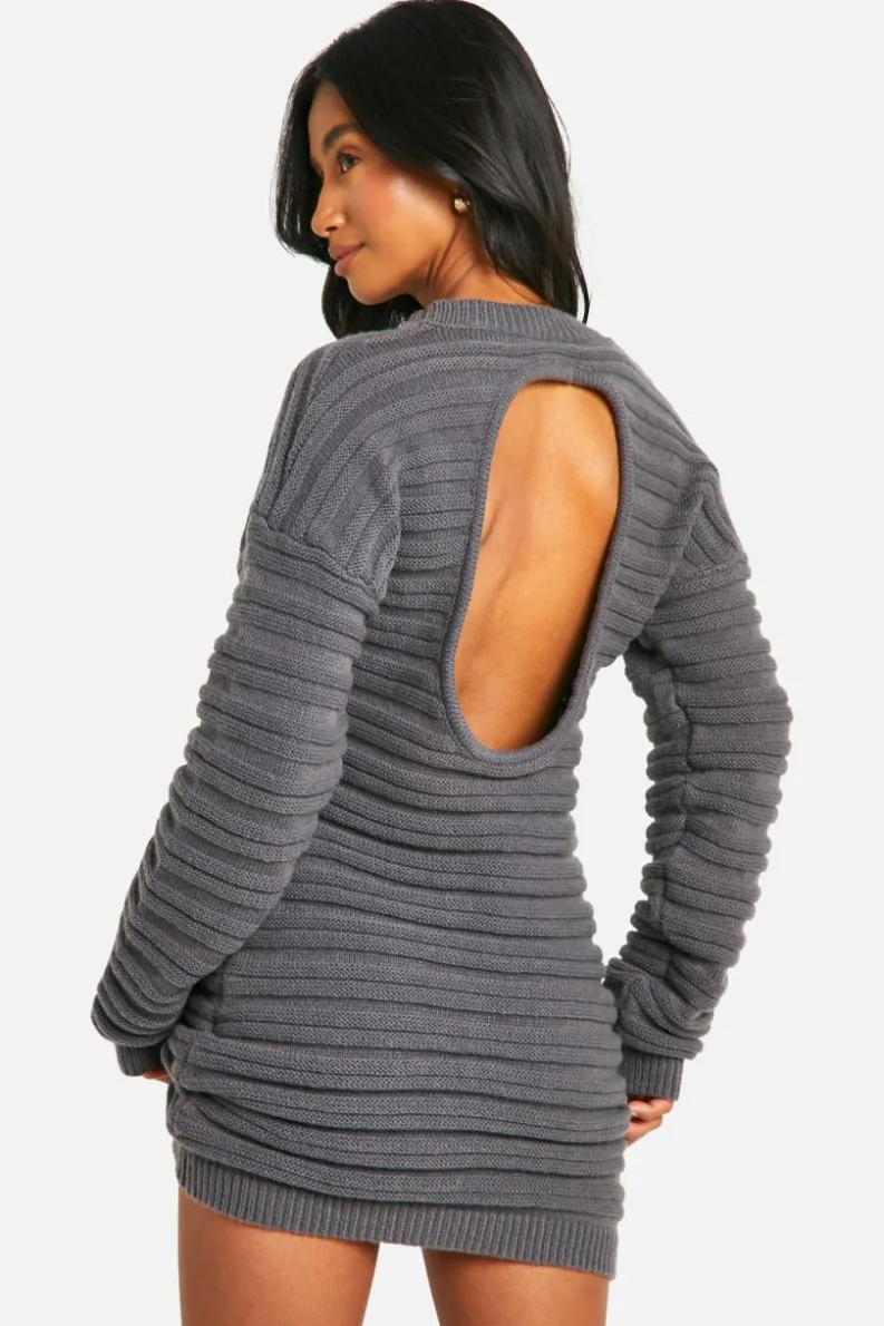 Jumper Dresses|Jumper Dresses*boohoo Petite Open Back Knitted Jumper Dress charcoal