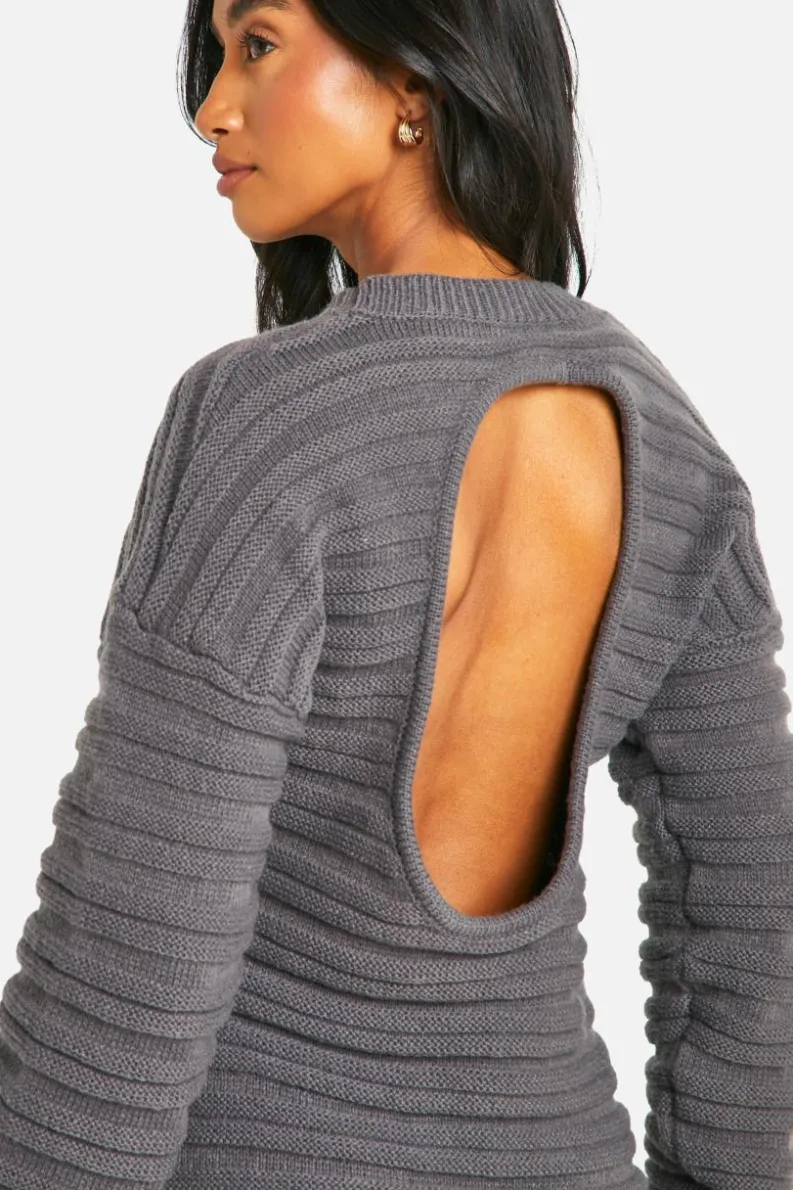 Jumper Dresses|Jumper Dresses*boohoo Petite Open Back Knitted Jumper Dress charcoal