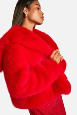 Up To 80% Off Winter Warmers|Faux Fur Coats*boohoo Petite Oversized Collar Faux Fur Jacket red