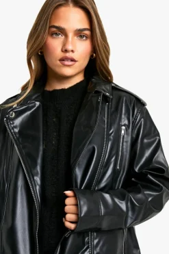 Up To 80% Off Winter Warmers|Biker Jackets*boohoo Petite Oversized Faux Leather Biker Jacket black