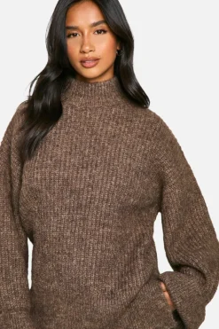 Oversized Jumpers|Jumpers*boohoo Petite Oversized High Neck Knitted Jumper mocha