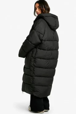 Up To 80% Off Winter Warmers|Puffer Jackets*boohoo Petite Oversized Hooded Longline Puffer Coat black