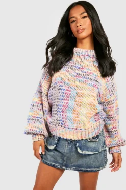 Oversized Jumpers|Jumpers*boohoo Petite Oversized Multicolour Chunky Knit Jumper lilac