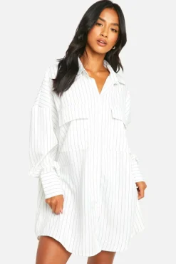Shirt Dresses*boohoo Petite Oversized Stripe Shirt Dress white