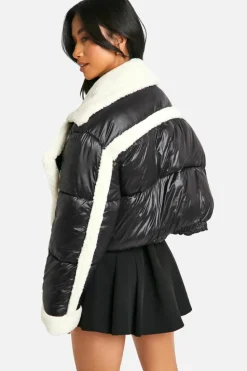 Up To 80% Off Winter Warmers|Aviator Jackets*boohoo Petite Panelled Puffer Aviator black