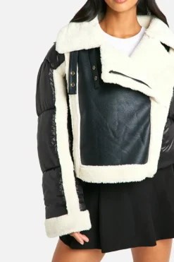 Up To 80% Off Winter Warmers|Aviator Jackets*boohoo Petite Panelled Puffer Aviator black