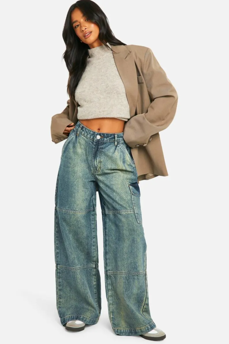 Up To 80% Off Winter Warmers|Jeans*boohoo Petite Panelled Wide Leg Jean vintage wash