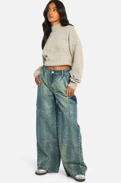 Up To 80% Off Winter Warmers|Jeans*boohoo Petite Panelled Wide Leg Jean vintage wash