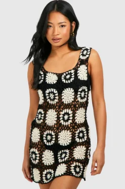 Jumper Dresses|Jumper Dresses*boohoo Petite Patchwork Knit Mini Dress black_ecru