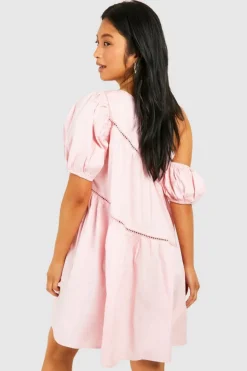 Smock Dresses*boohoo Petite Poplin One Sleeve Mini Dress pink