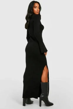 Jumper Dresses|Jumper Dresses*boohoo Petite Premium Rib Knit Maxi Dress black