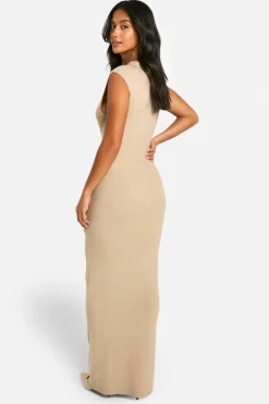 Jumper Dresses|Jumper Dresses*boohoo Petite Premium Rib Knit Tie Waist Detail Maxi Dress oatmeal