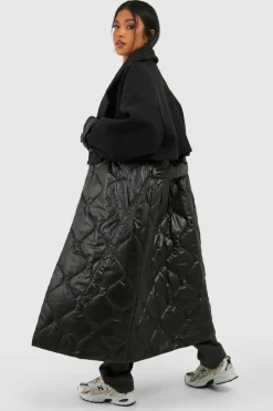 Up To 80% Off Winter Warmers|Long Coats*boohoo Petite Quilted Wool Look Padded Trench Coat black