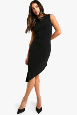 Midi Dresses*boohoo Petite Racer Asymmetric Hem Midi Dress black