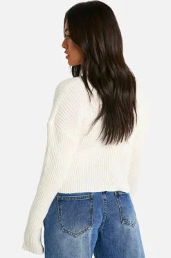 Jumpers|Jumpers & Cardigans*boohoo Petite Ribbed Button Waist Detail Jumper ivory