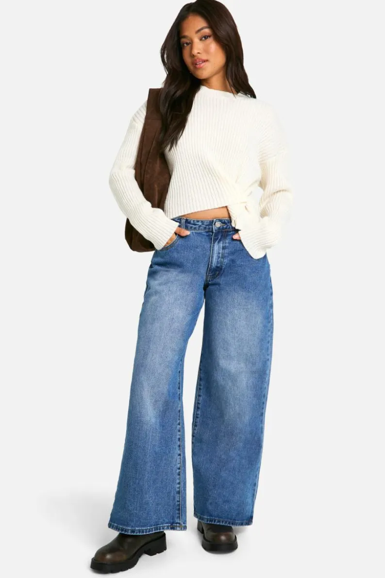 Jumpers|Jumpers & Cardigans*boohoo Petite Ribbed Button Waist Detail Jumper ivory