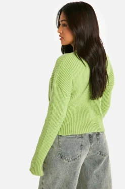 Jumpers|Jumpers & Cardigans*boohoo Petite Ribbed Button Waist Detail Jumper green