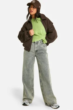 Jumpers|Jumpers & Cardigans*boohoo Petite Ribbed Button Waist Detail Jumper green