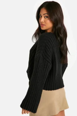 Jumpers|Jumpers & Cardigans*boohoo Petite Ribbed V Neck Cropped Knitted Jumper black