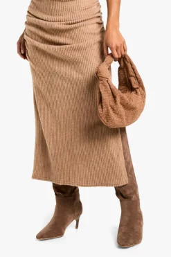 Maxi Dresses*boohoo Petite Ruched Soft Rib Maxi Dress camel