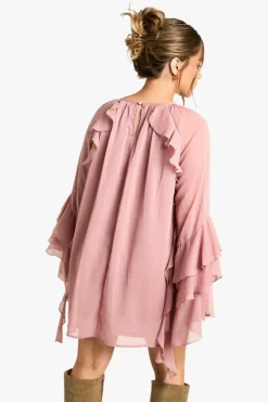 Smock Dresses*boohoo Petite Ruffle Flare Sleeve Mini Shift Dress blush