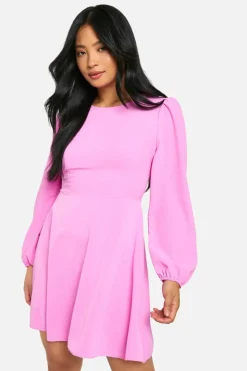 Skater Dresses*boohoo Petite Satin Bow Tie Back Skater Dress pink