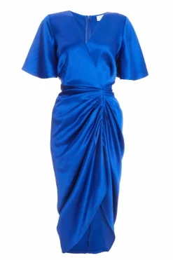 Wrap Dresses|Midi Dresses*Quiz Petite Satin Ruched Wrap Midi Dress Blue