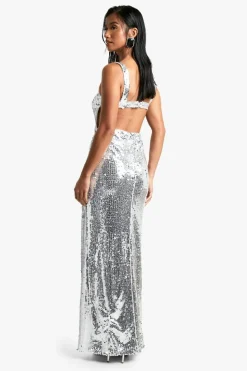 Maxi Dresses*boohoo Petite Sequin Cut Out Maxi Dress silver