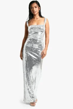 Maxi Dresses*boohoo Petite Sequin Cut Out Maxi Dress silver