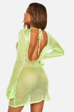 Jumper Dresses|Jumper Dresses*boohoo Petite Sequin Knit Low Back Mini Dress green