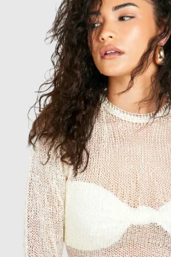 Jumper Dresses|Jumper Dresses*boohoo Petite Sequin Knit Low Back Mini Dress ivory