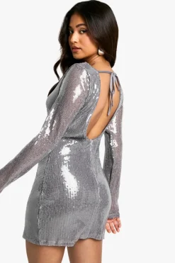 Bodycon Dresses*boohoo Petite Sequin Open Back Mini Dress mauve