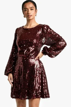 Skater Dresses*boohoo Petite Sequin Tie Back Skater Dress red
