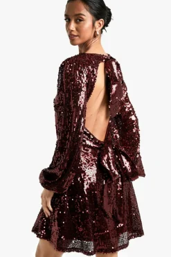 Skater Dresses*boohoo Petite Sequin Tie Back Skater Dress red