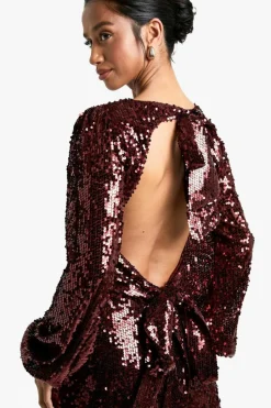 Skater Dresses*boohoo Petite Sequin Tie Back Skater Dress red