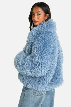 Up To 80% Off Winter Warmers|Faux Fur Coats*boohoo Petite Shaggy Faux Fur Coat blue
