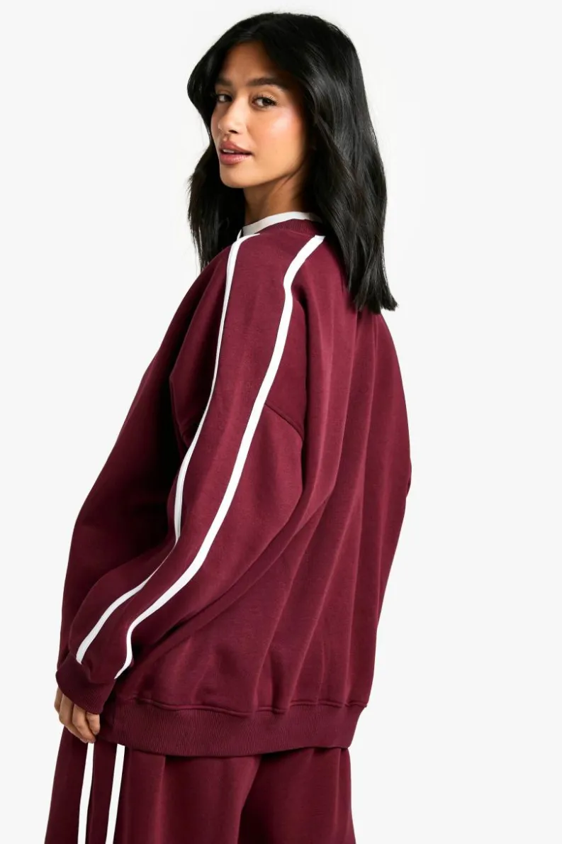 Sweatshirts|Athleisure*boohoo Petite Side Stripe Sweatshirt burgundy