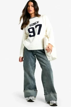 Jumpers*boohoo Petite Since 97 Crew Neck Knit Jumper cream